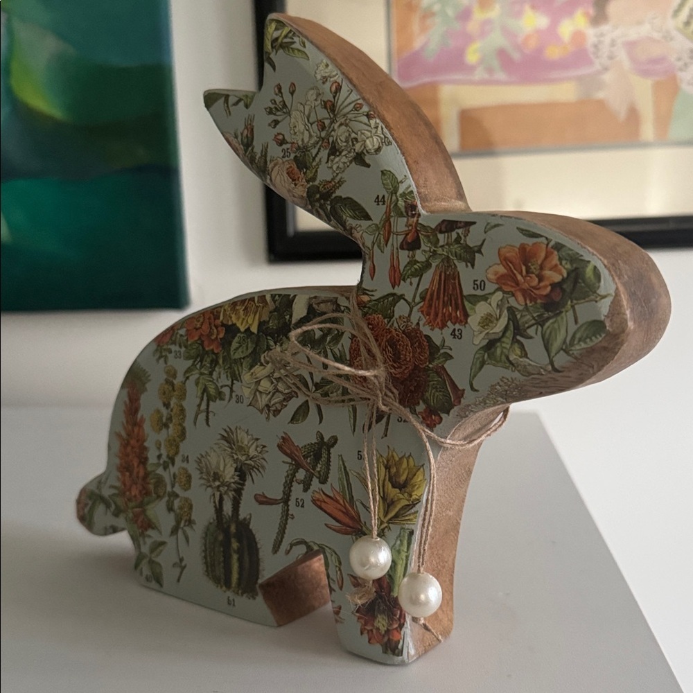 Wooden Decorative Floral Bunny - Picture 8 of 8